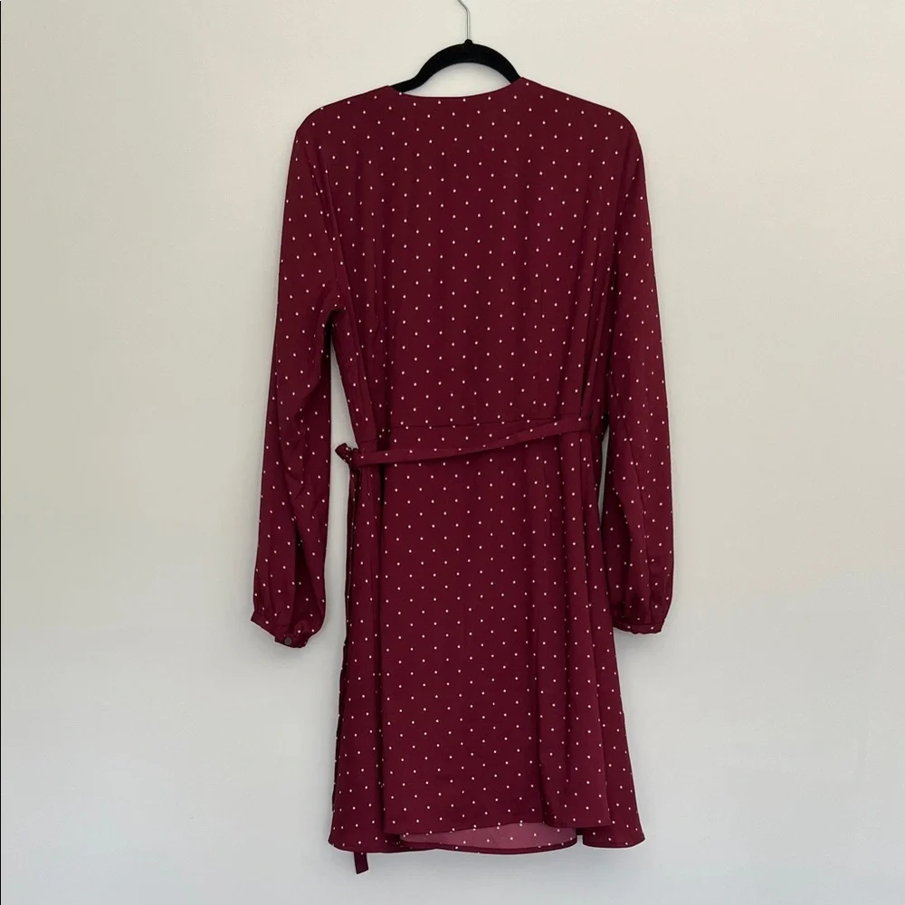 LOFT burgundy star print long sleeved wrap dress, size 14 - Picture 6 of 6